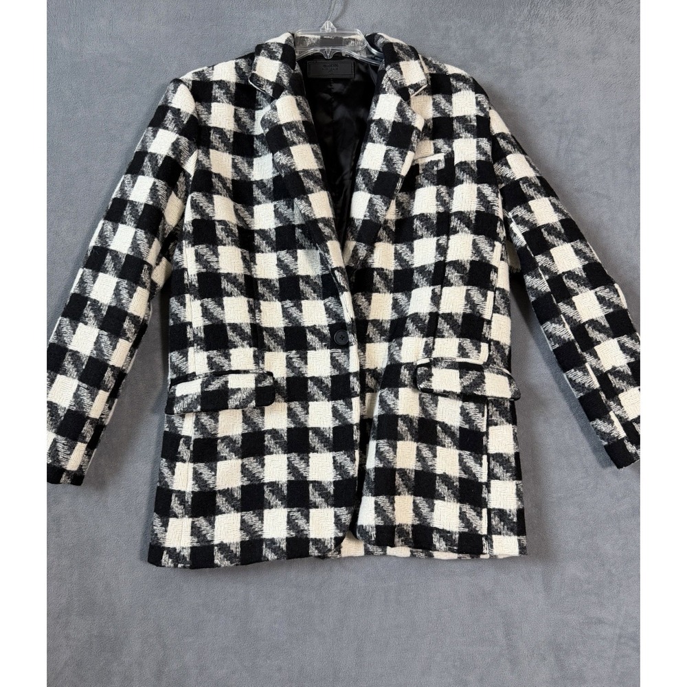 Blank‎ NYC Women's Black White Plaid Houndstooth Pea Coat Size Small Oversized